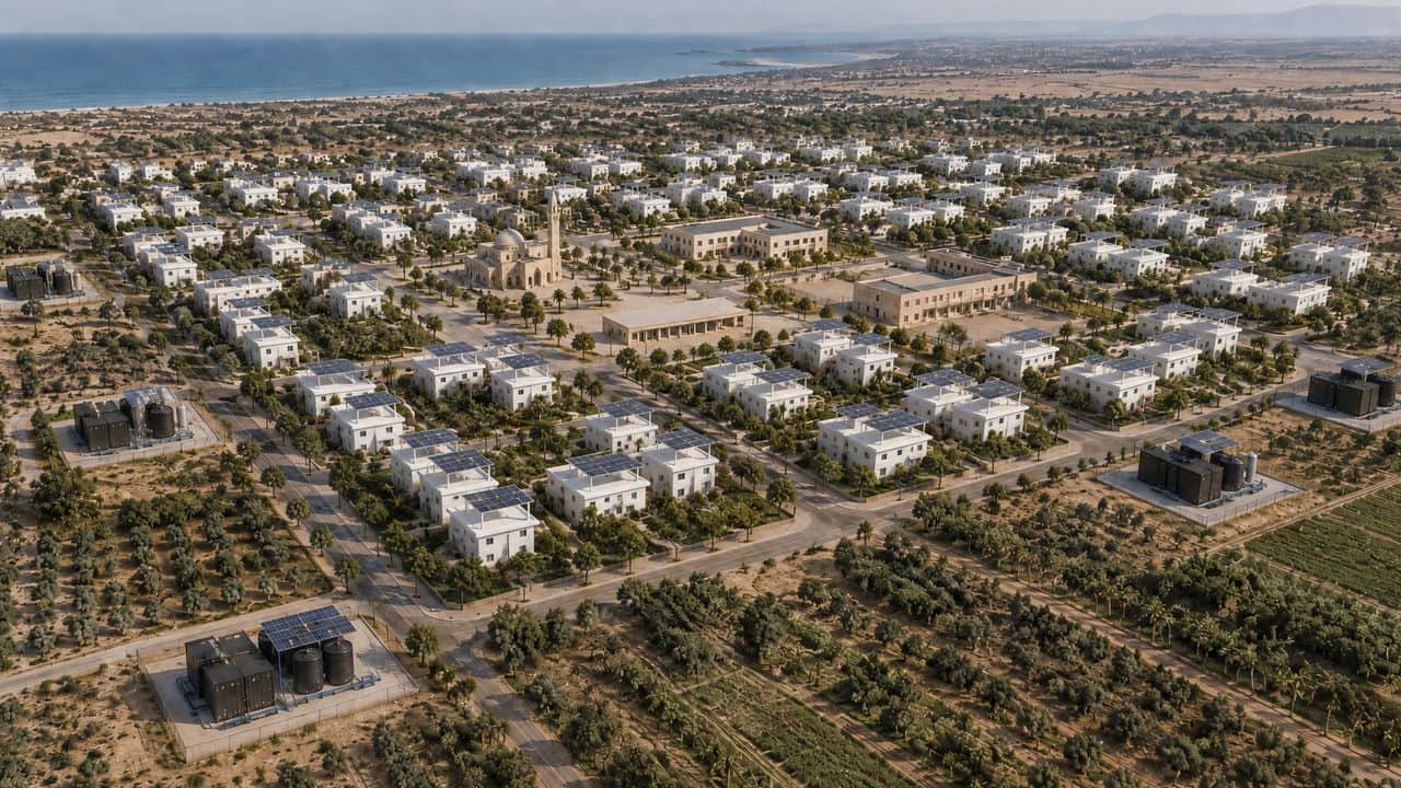 مخطط عام لحي أخضر مع قواعد مرافقه، صورة توضيحية