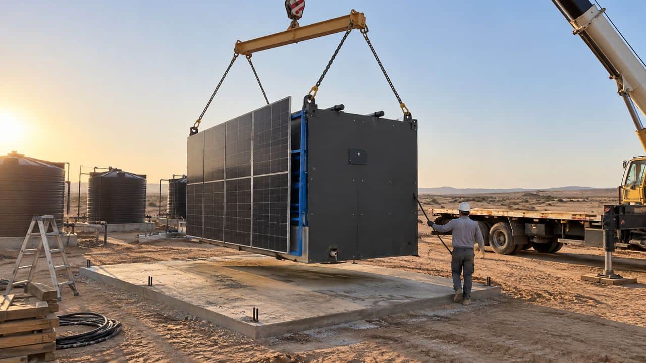 A prefabricated INFRABOX kit on its pad, ready to connect, illustrative